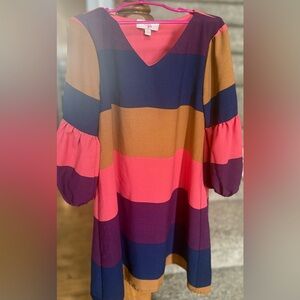 GB Girls Boho Colorblock Bell Sleeve Shift Dress Multicolor Size S